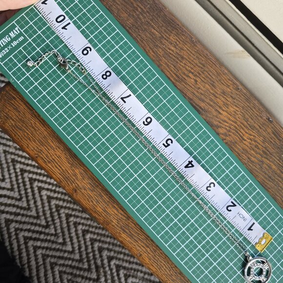 Silvertone Clockface-style pendant w/ crystals. Vintage. - Picture 7 of 7